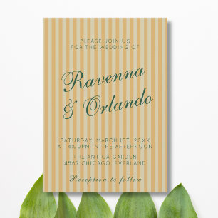 Bottle Green Retro Honey Vintage Stripe Wedding Invitation