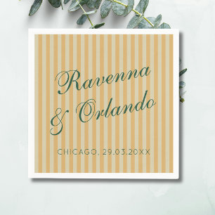 Bottle Green Retro Honey Vintage Stripe Wedding Napkin