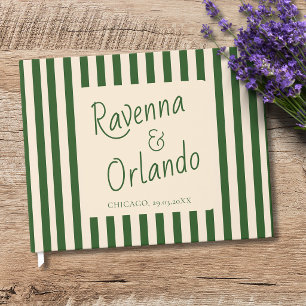 Bottle Green Stripes Retro Minimalist Wedding Guest Book