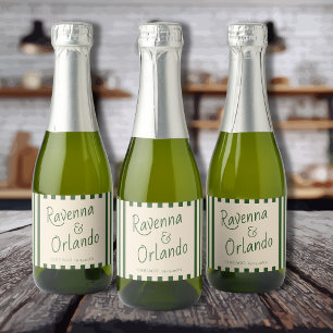 Bottle Green Stripes Retro Minimalist Wedding Sparkling Wine Label