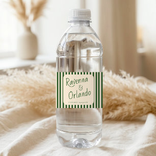 Bottle Green Stripes Retro Minimalist Wedding Water Bottle Label