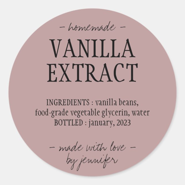Bottle Homemade drinking Vanilla Extract Classic Round Sticker (Front)