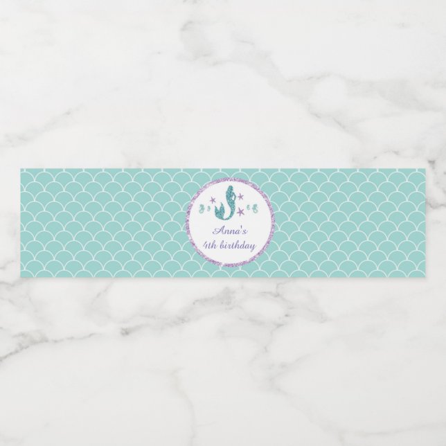 Bottle Label Mermaid Purple Teal Birthday (Single Label)