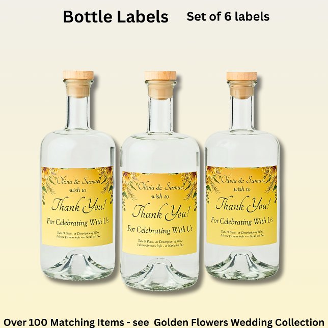Bottle Labels, Golden Yellow Flower Liquor Bottle Label (Creator Uploaded)