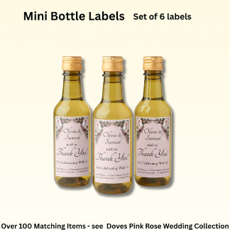 Bottle Labels, Pink Roses & Doves Wine Label