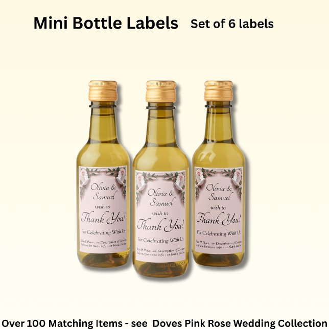 Bottle Labels, Pink Roses & Doves  Wine Label (Creator Uploaded)