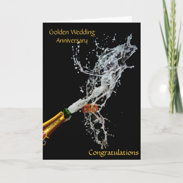 Bottle of Champagne	 Golden Wedding Anniversary Card (Front)