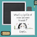 Bottle of Wine Between Friends Funny Cat Magnet<br><div class="desc">What's a bottle of wine between friends? Well, that would be one empty wine bottle. Or two, one red wine and the other white, as in the illustration on this funny fridge magnet of The Cabernet Cat and his white-wine-drinking friend. This would be a great gift for a friend who...</div>