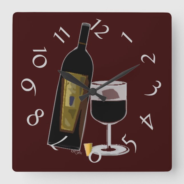 Bottle of Wine Jumbled Numbers Square Wall Clock (Front)