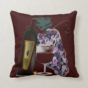 Bottle of Wine n Grapes Cushion