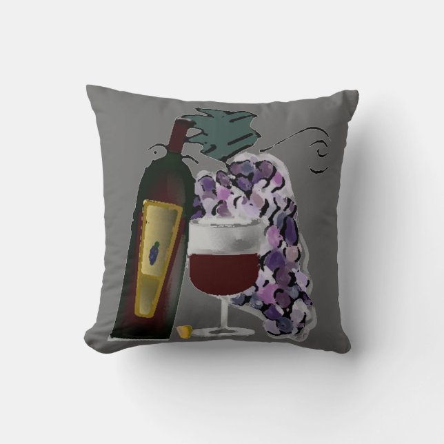 Bottle of Wine n Grapes Cushion (Front)
