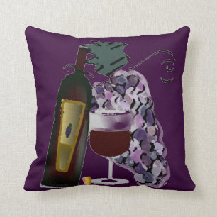 Bottle of Wine n Grapes (purple) Cushion