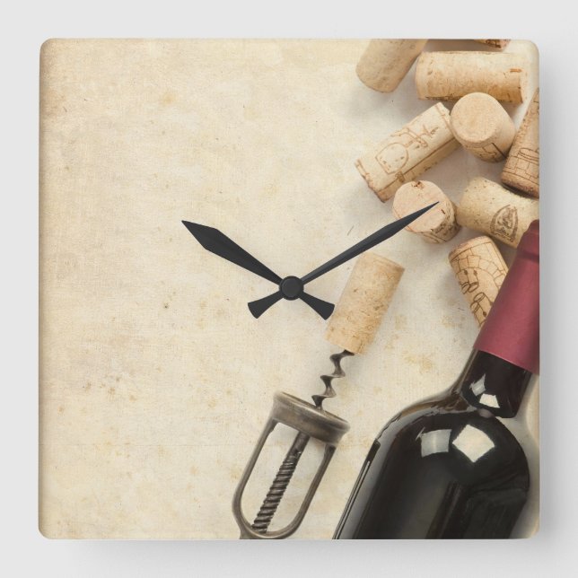 Bottle of Wine Square Wall Clock (Front)