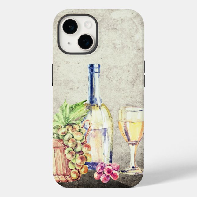 Bottle of Wine, Wineglass Grapes Vineyard Winery Case-Mate iPhone Case (Back)