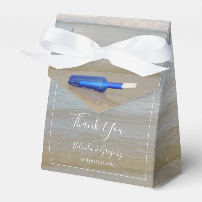 Bottle On Beach Sand Wedding Favour Box (Front Side)