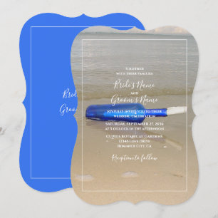 Bottle On Beach Sand Wedding Invitation
