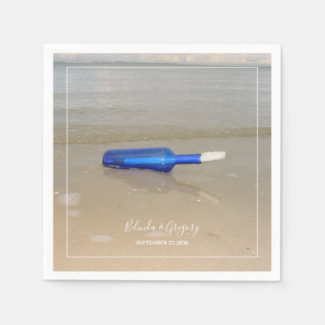Bottle On Beach Sand Wedding Napkin (Front)