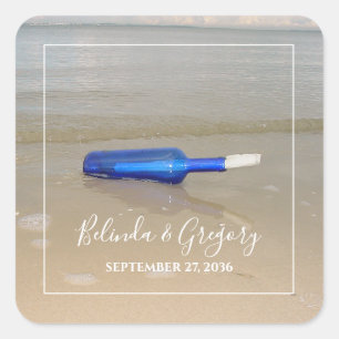 Bottle On Beach Sand Wedding Square Sticker