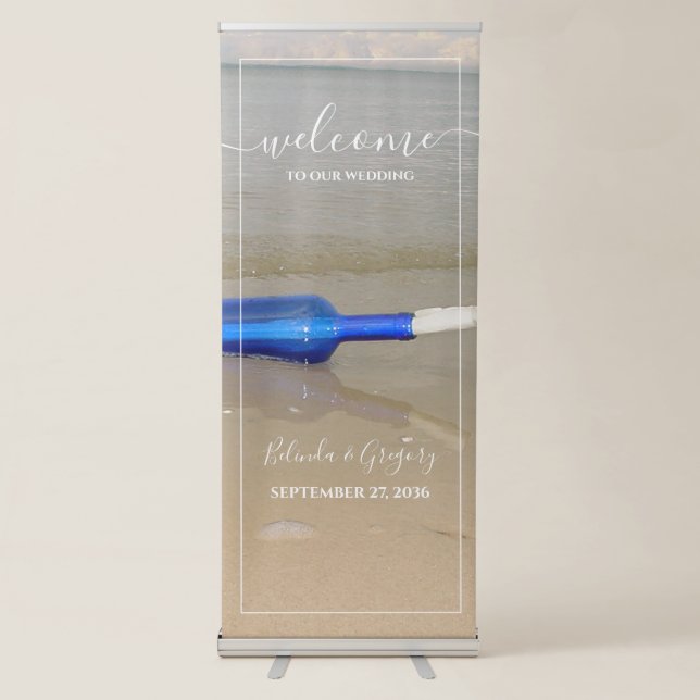 Bottle On Beach Sand Wedding Welcome Sign (Front)