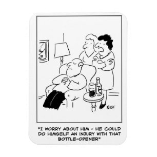 Bottle opener injury cartoon magnet
