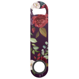 Bottle Opener Plum Purple Roses Gold Geometric Flo