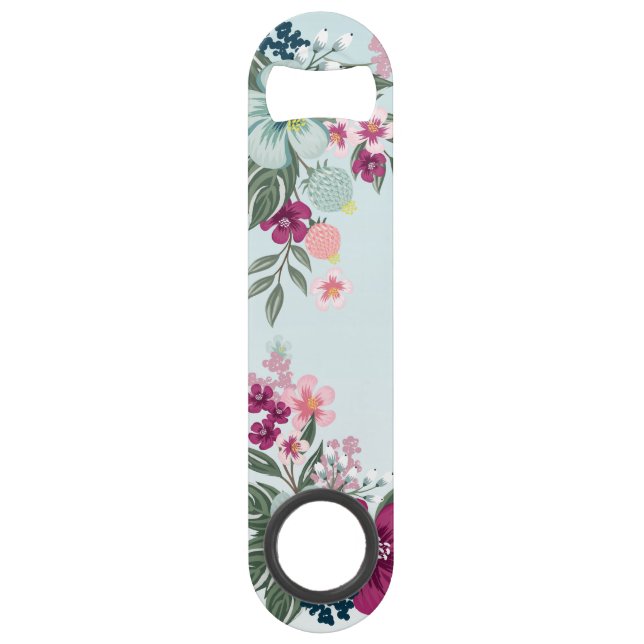 Bottle Opener Tropical Flower on Blue Ombre (Front)