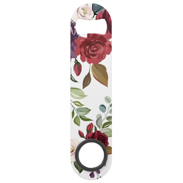 Bottle Opener White Roses Gold Geometric Floral Fl (Front)