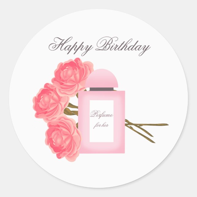Bottle Perfume and Bouquet of Roses Classic Round Sticker (Front)