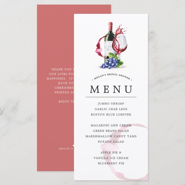 Bottle & Red Wine Style Occassion Celebration Menu (Front/Back)