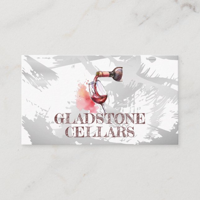 Bottle Wine Pouring into Glass | Watercolor Brush Business Card (Front)