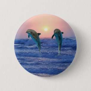 Bottlenose Dolphin at Sunrise 6 Cm Round Badge