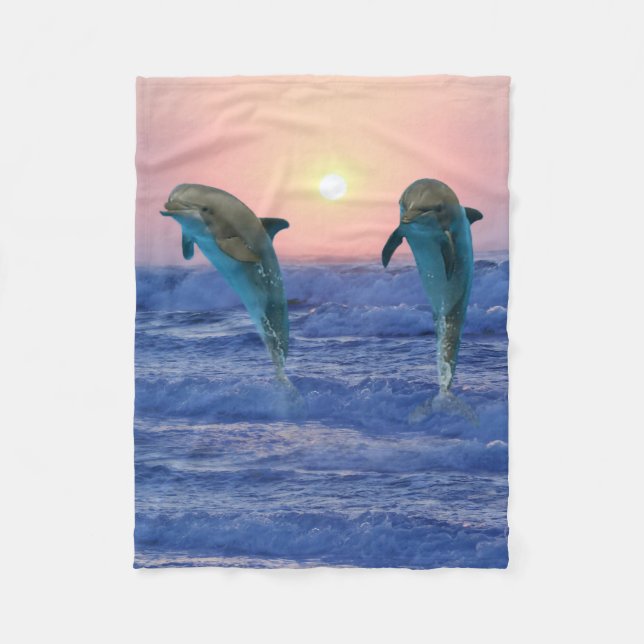 Bottlenose Dolphin at Sunrise Fleece Blanket (Front)