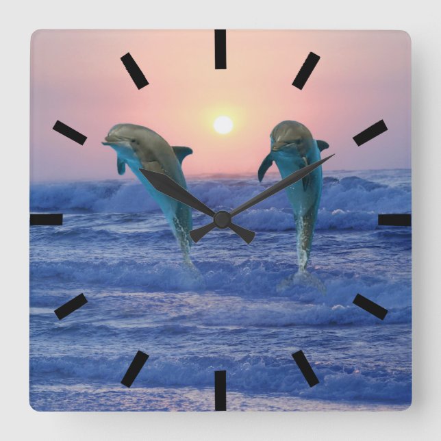 Bottlenose Dolphin at Sunrise Square Wall Clock (Front)