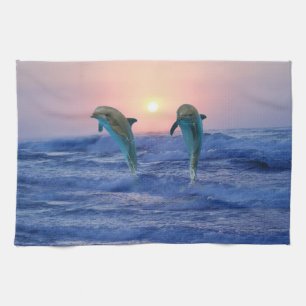 Bottlenose Dolphin at Sunrise Tea Towel