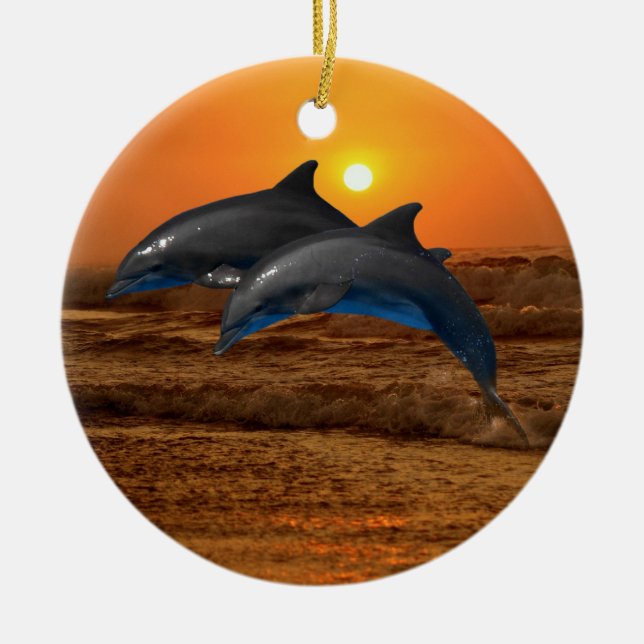 Bottlenose Dolphin at Sunset Ceramic Tree Decoration (Front)