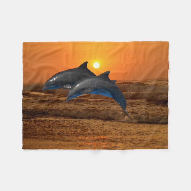 Bottlenose Dolphin at Sunset Fleece Blanket (Front (Horizontal))