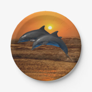 Bottlenose Dolphin at Sunset Paper Plate