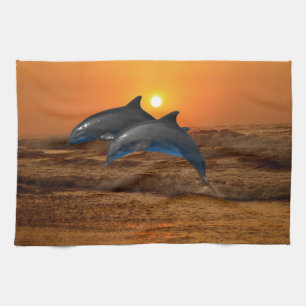 Bottlenose Dolphin at Sunset Tea Towel