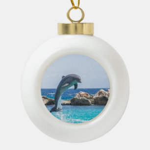 Bottlenose Dolphin Ceramic Ball Christmas Ornament