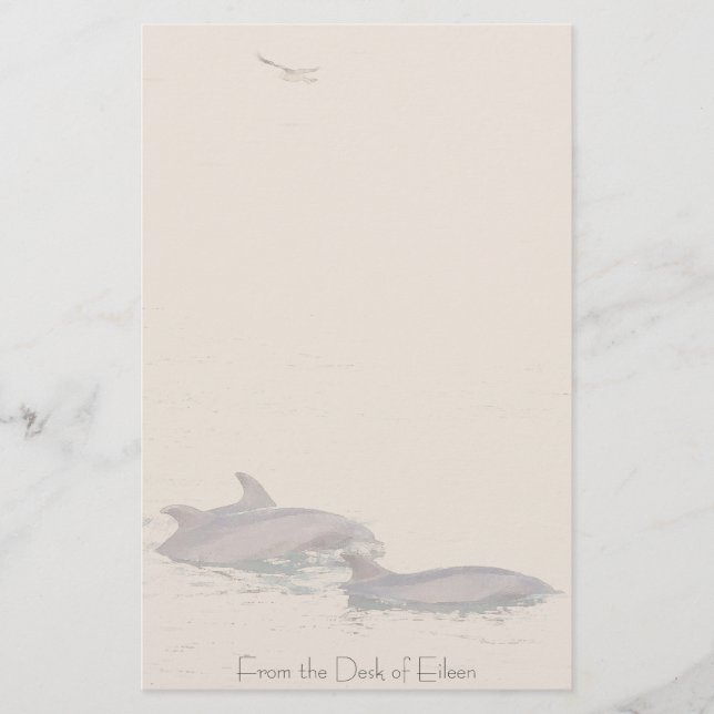 Bottlenose Dolphins & Gull Personalised Stationery (Front)