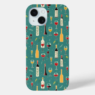 Bottles and Glasses Pattern iPhone 15 Case