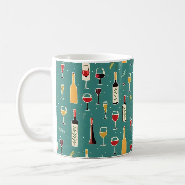 Bottles and Glasses Pattern Coffee Mug (Left)