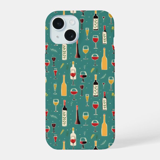 Bottles and Glasses Pattern iPhone 15 Case (Back)