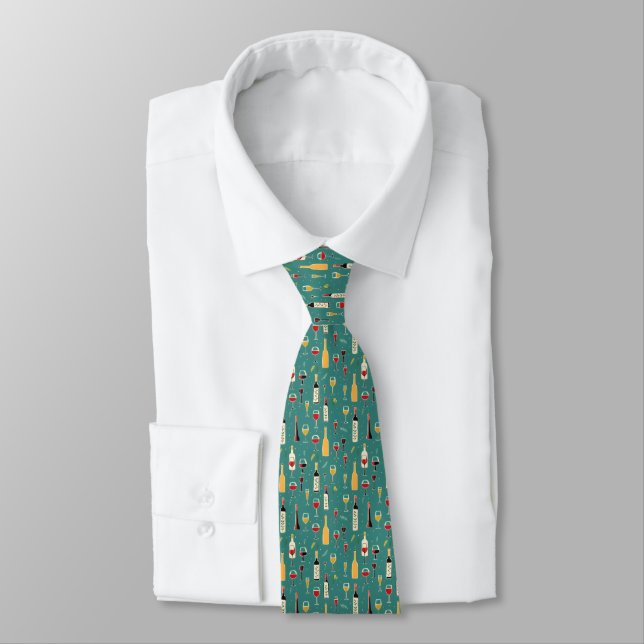 Bottles and Glasses Pattern Tie (Tied)