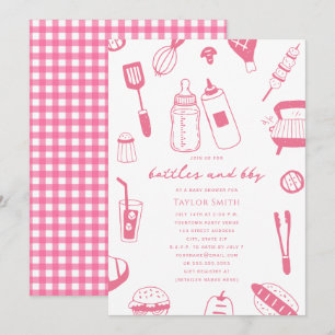 Bottles & BBQ Pink Girl Baby Shower Invitation