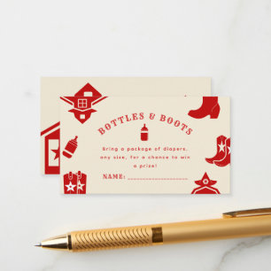 Bottles & Boots Cowboy Retro Red Baby Shower Enclosure Card