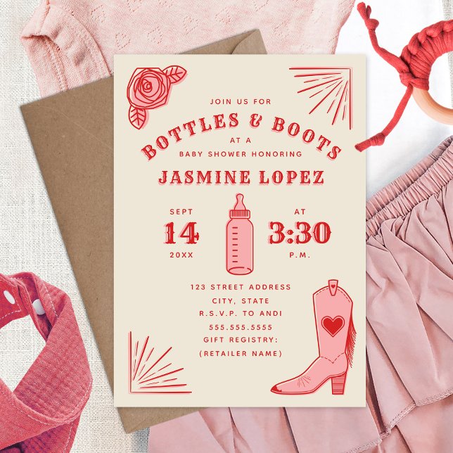 Bottles & Boots Cowgirl Baby Shower Invitation (Creator Uploaded)