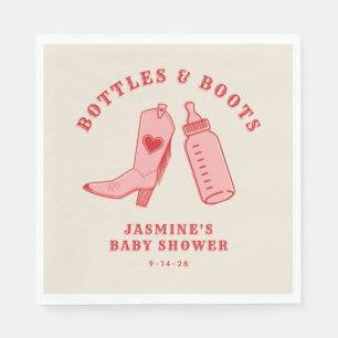 Bottles & Boots Cowgirl Western Pink Baby Shower Napkin