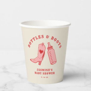 Bottles & Boots Cowgirl Western Pink Baby Shower Paper Cups