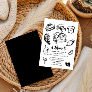 Bottles & Brunch Doodle Black Boy Baby Shower Invitation